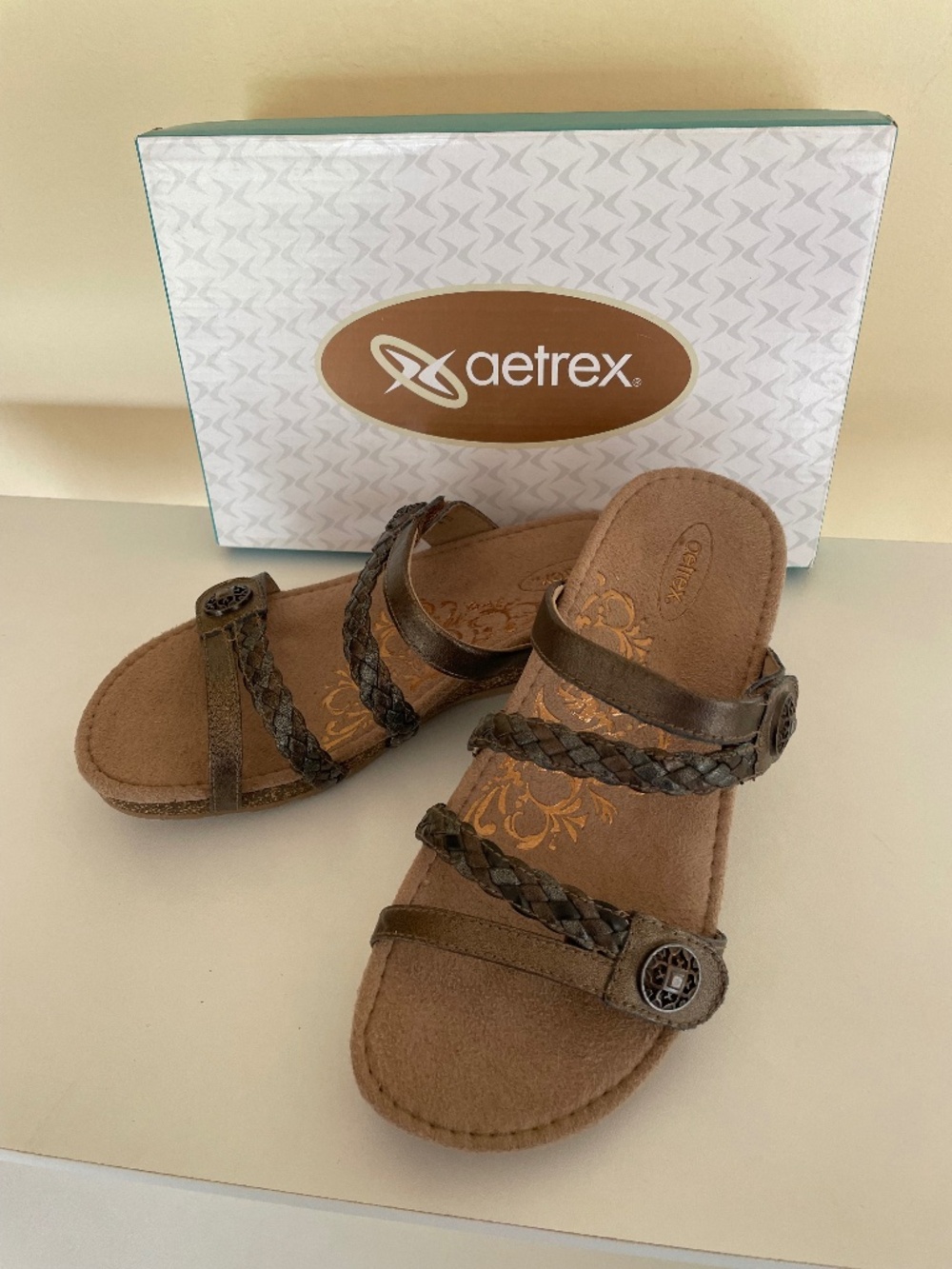 NEW Aetrex Bronze Janey Slide Sandals Womens 7